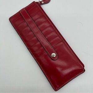 Lodis Red Leather Card Case Wallet Zip RFID Protection Slim Minimalist
